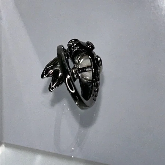 NWOT Gunmetal Plate Sterling Silver Koi Fish Ring With Genuine Pearl Boho - Picture 6 of 8